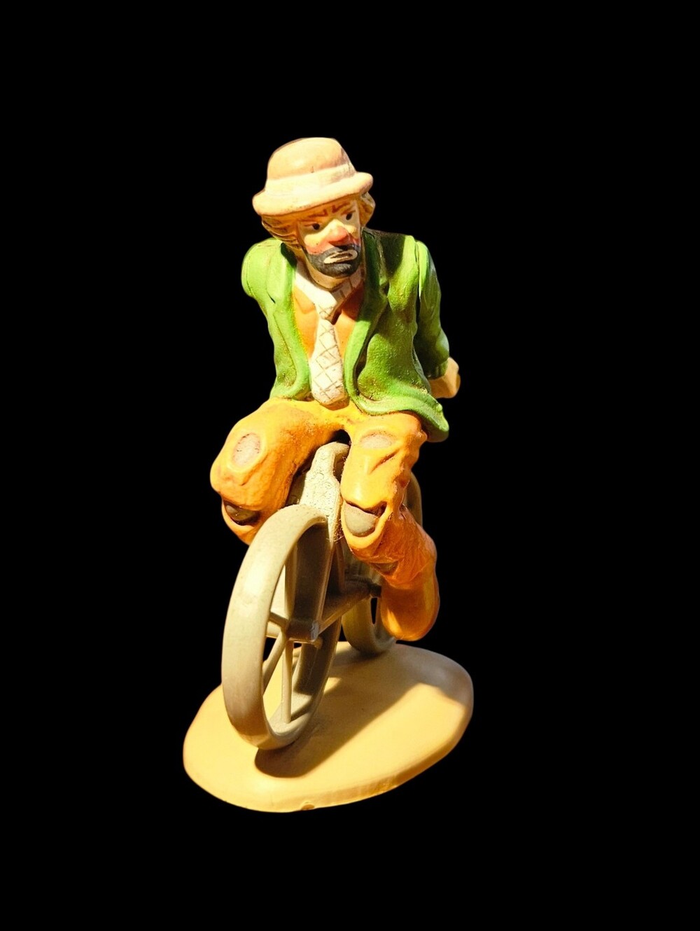 Rare Vintage Emmett Kelly Jr. Hobo Clown Figurine On A bicycle by Flambro.